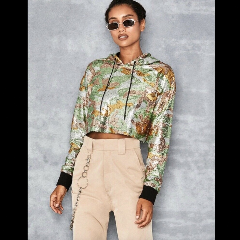 Mistress Rocks 'Gallahad'  Camo Sequin Crop Top - Picture 2 of 5